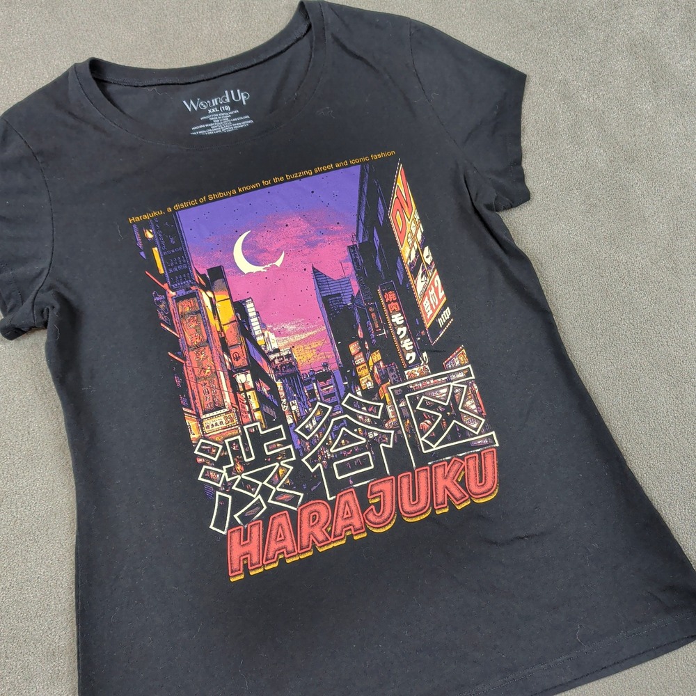 Wound Up XXL (19) Harajuku Shibuya Japan Graphic Tee Black Short Sleeve T-Shirt